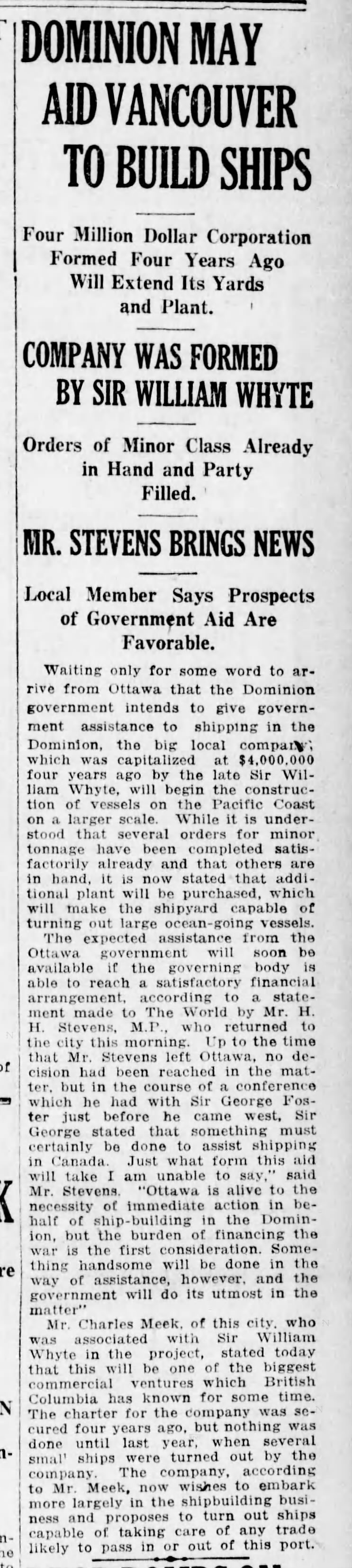 Newspaper scan: A later report on shipbuilding interests