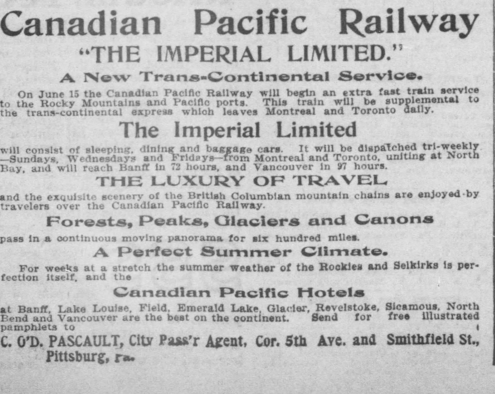Newspaper scan: The Imperial Limited advertised