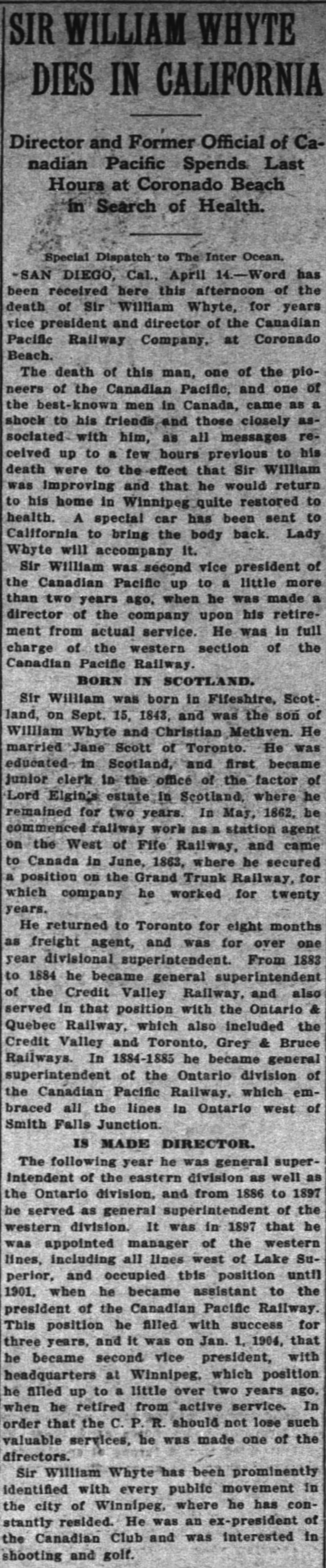 Newspaper scan: News of his death reaches Chicago