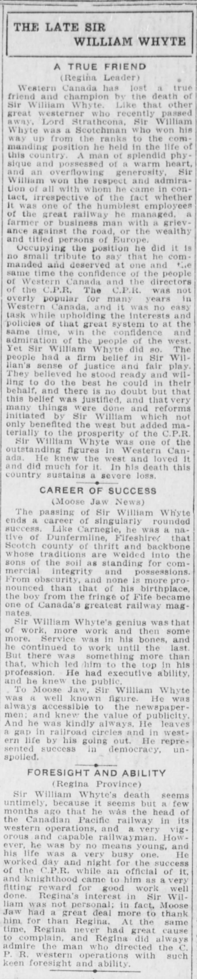 Newspaper scan: Tributes from Saskatchewan