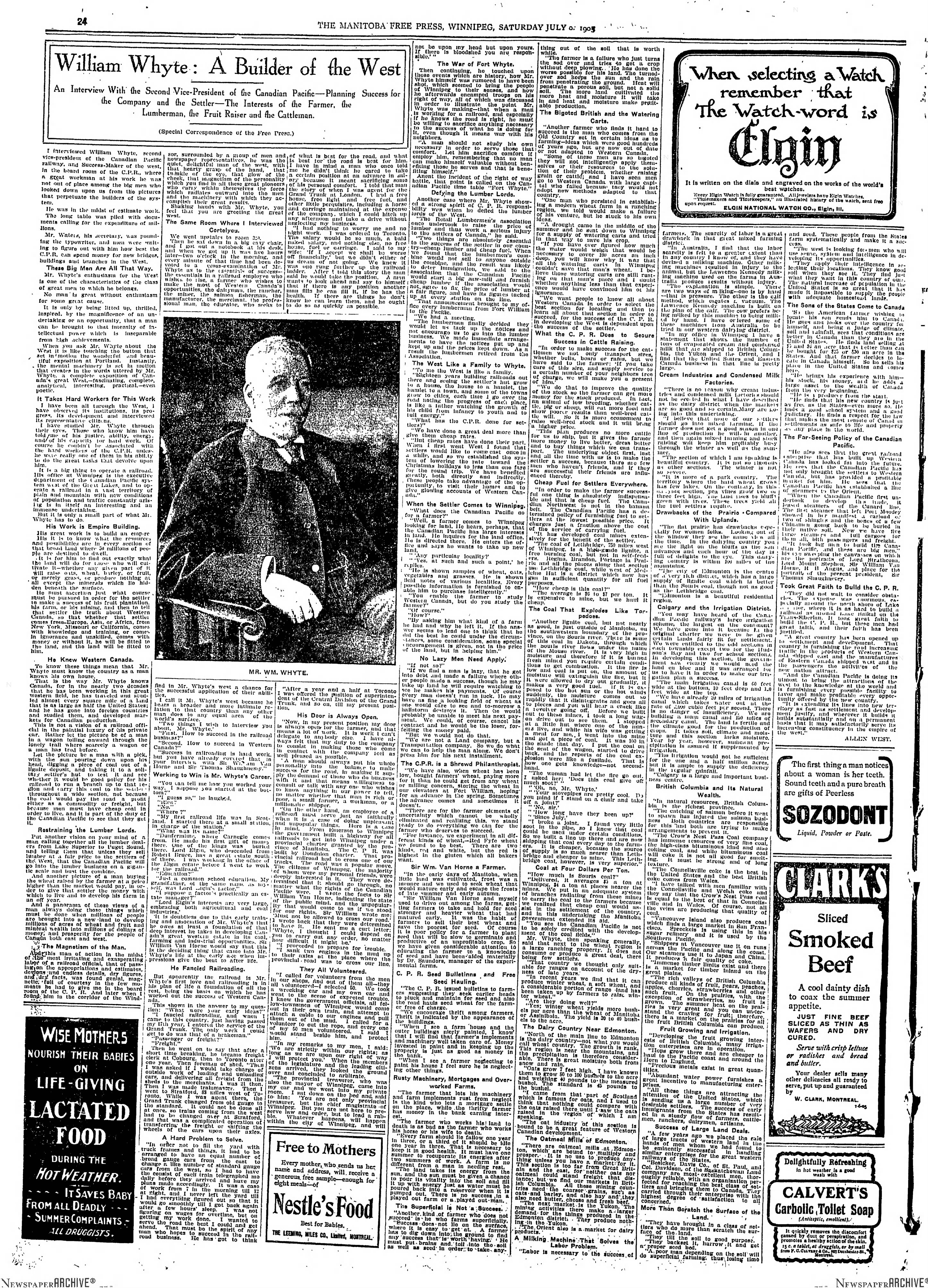 Newspaper scan: William Whyte: A Builder of the West