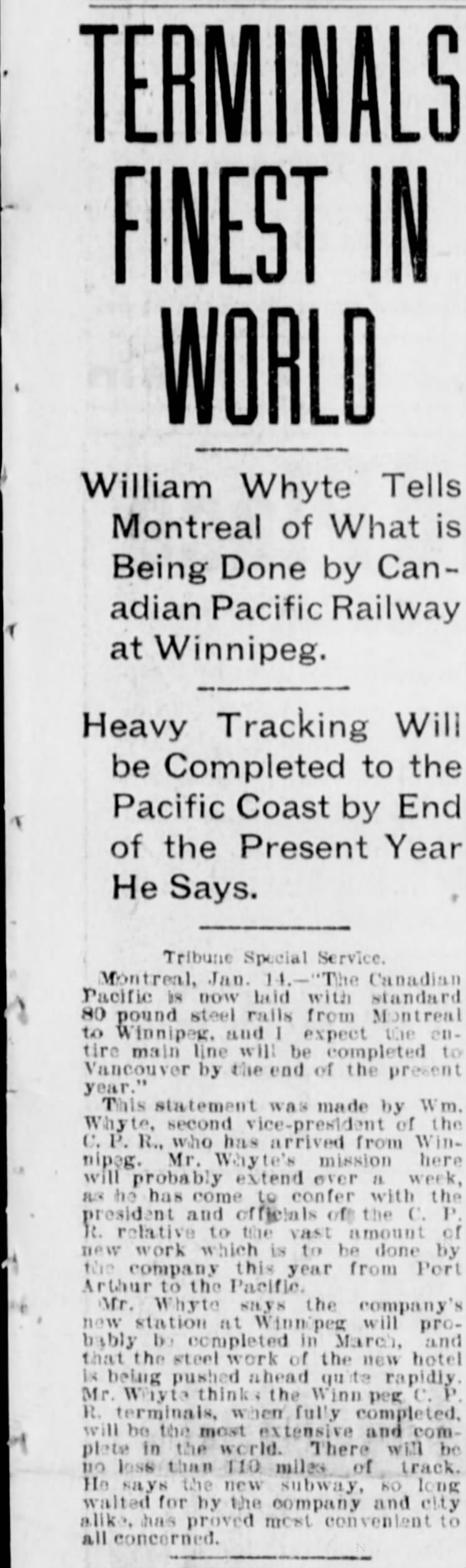 Newspaper scan: Plans for Winnipeg's terminals
