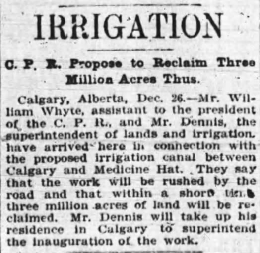 Newspaper scan: Irrigation plans for the prairies